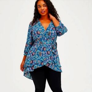 Torrid Teal Floral Wrap Top